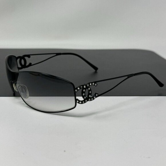 CHANEL Sunglasses Shield Sun Visor Rhinestone CoCo Mark Black 4073-s Gradient - Picture 3 of 15